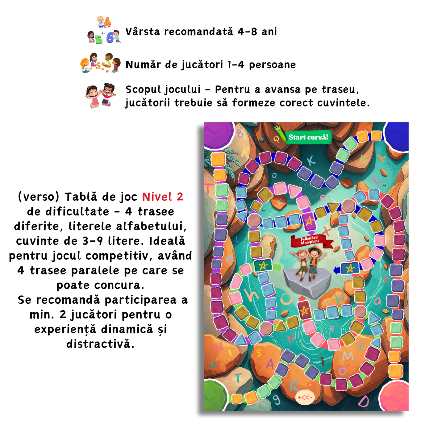 Cursa Cuvintelor – Joc educativ cu alfabet și formarea cuvintelor
