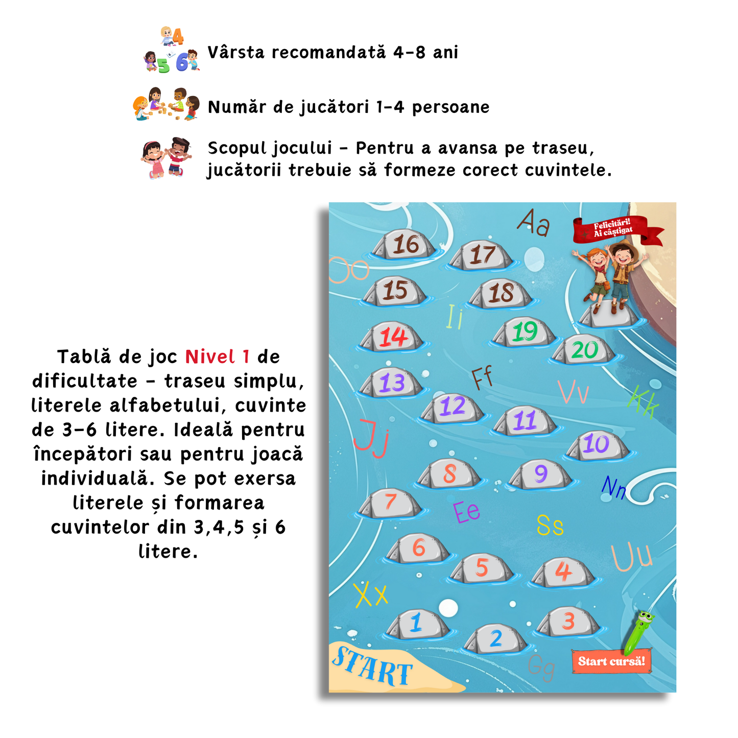 Cursa Cuvintelor – Joc educativ cu alfabet și formarea cuvintelor